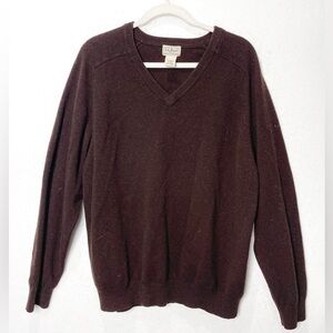 LL Bean 100% Lambs Wool V-Neck Long Sleeve Pullover Sweater Chocolate Brown XL